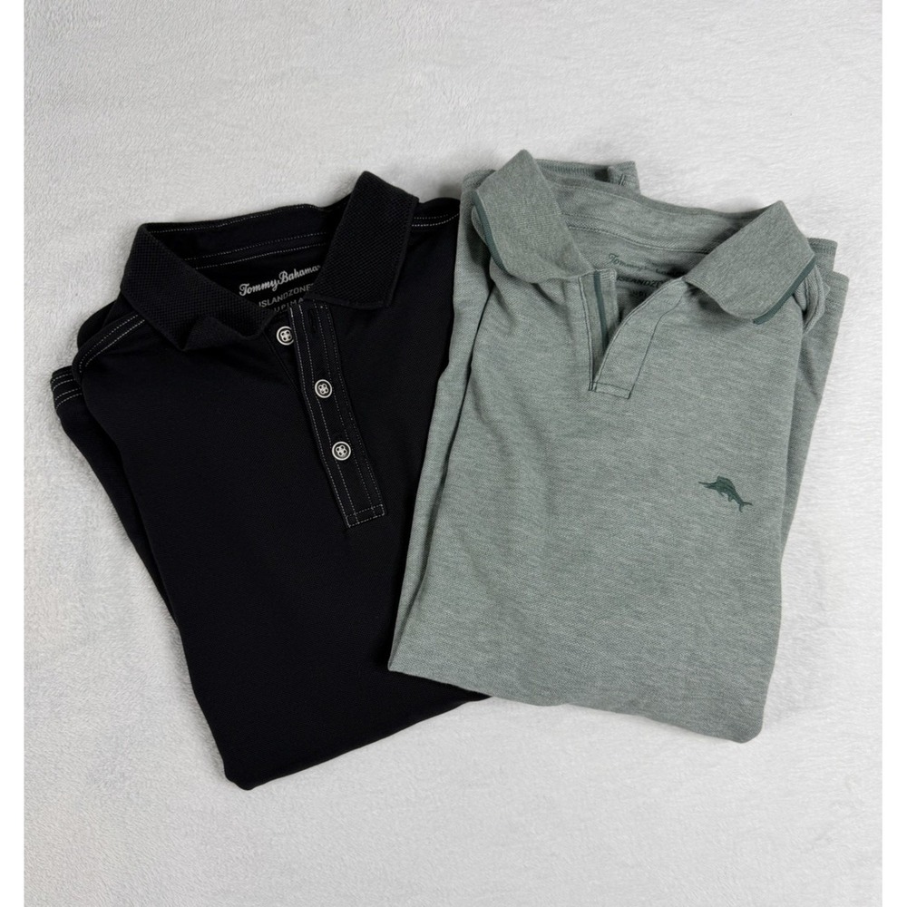Lot Of 2 Tommy Bahama IslandZone Supima Cotton Polo Shirt Men's M Green & Black